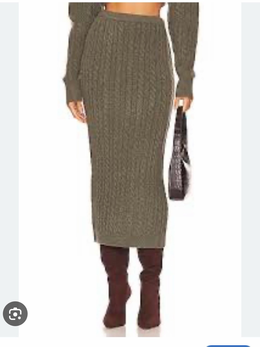 Ronny Kobo sage green cable knit straight midi skirt